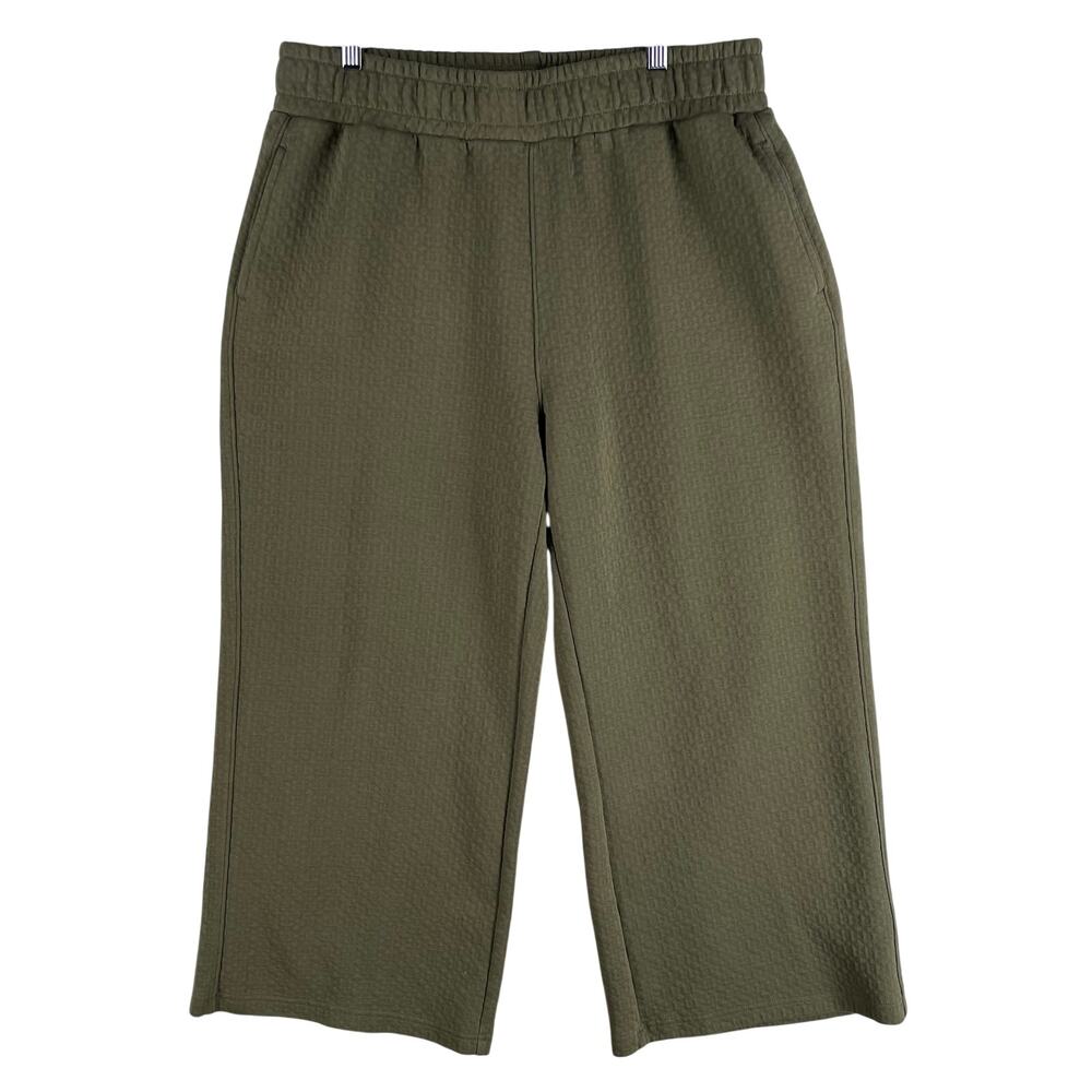 LIV Outdoor Women 1X Plus Olive Green Textured Wide-Leg Cropped Sweatpants EUC